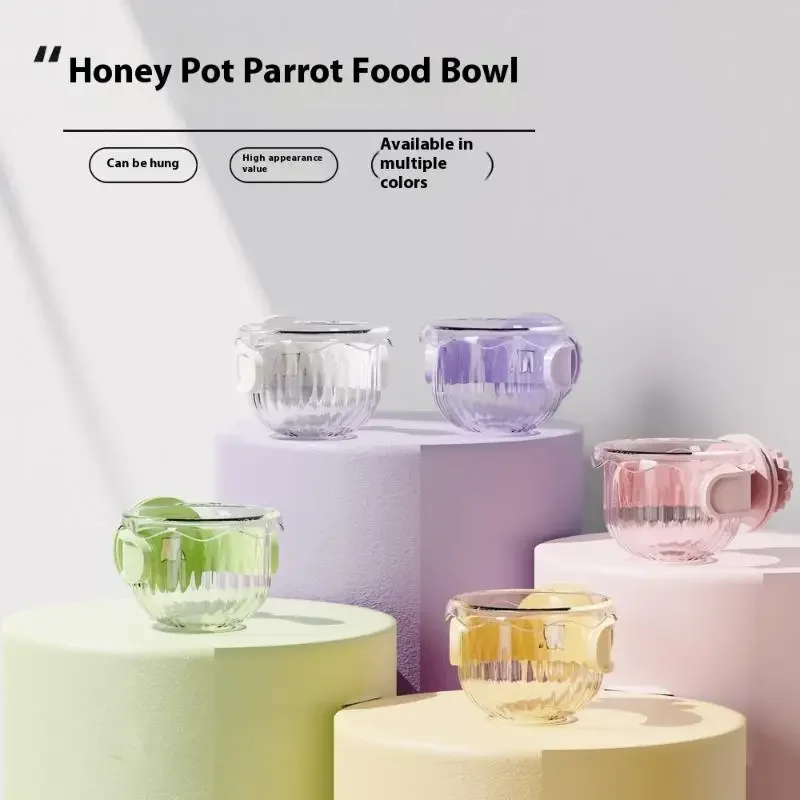Transparent Birds Hanging Cage Bowl Pet Birds Dish Cup Anti-turnover Fixed Feeding Food Drinking Feeder For Parakeet Feeders