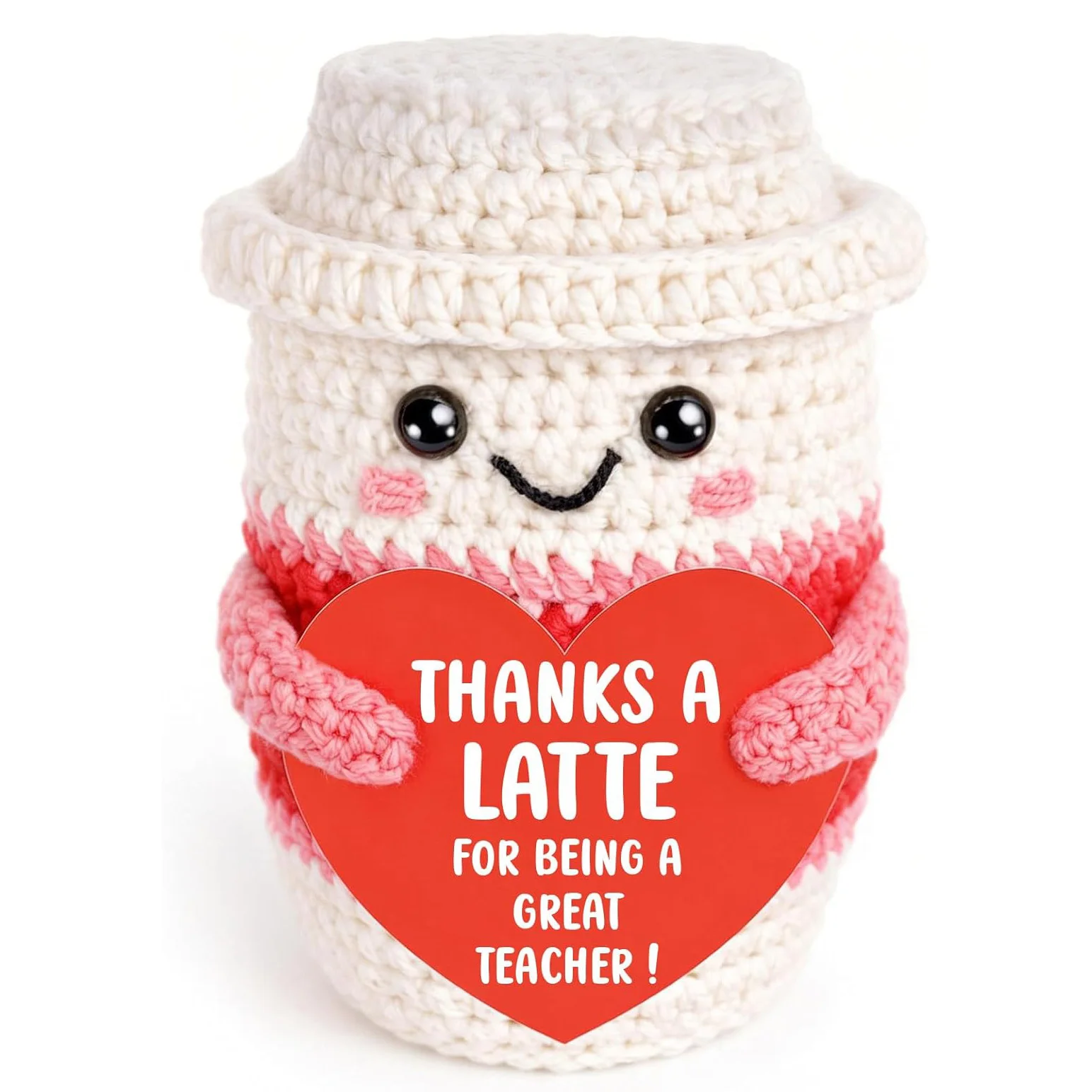 Crochet Coffee Cup Doll Ornament Home Room Decoration Handmade Knitted Positive Energy Coffee Doll With Card Christmas Gifts
