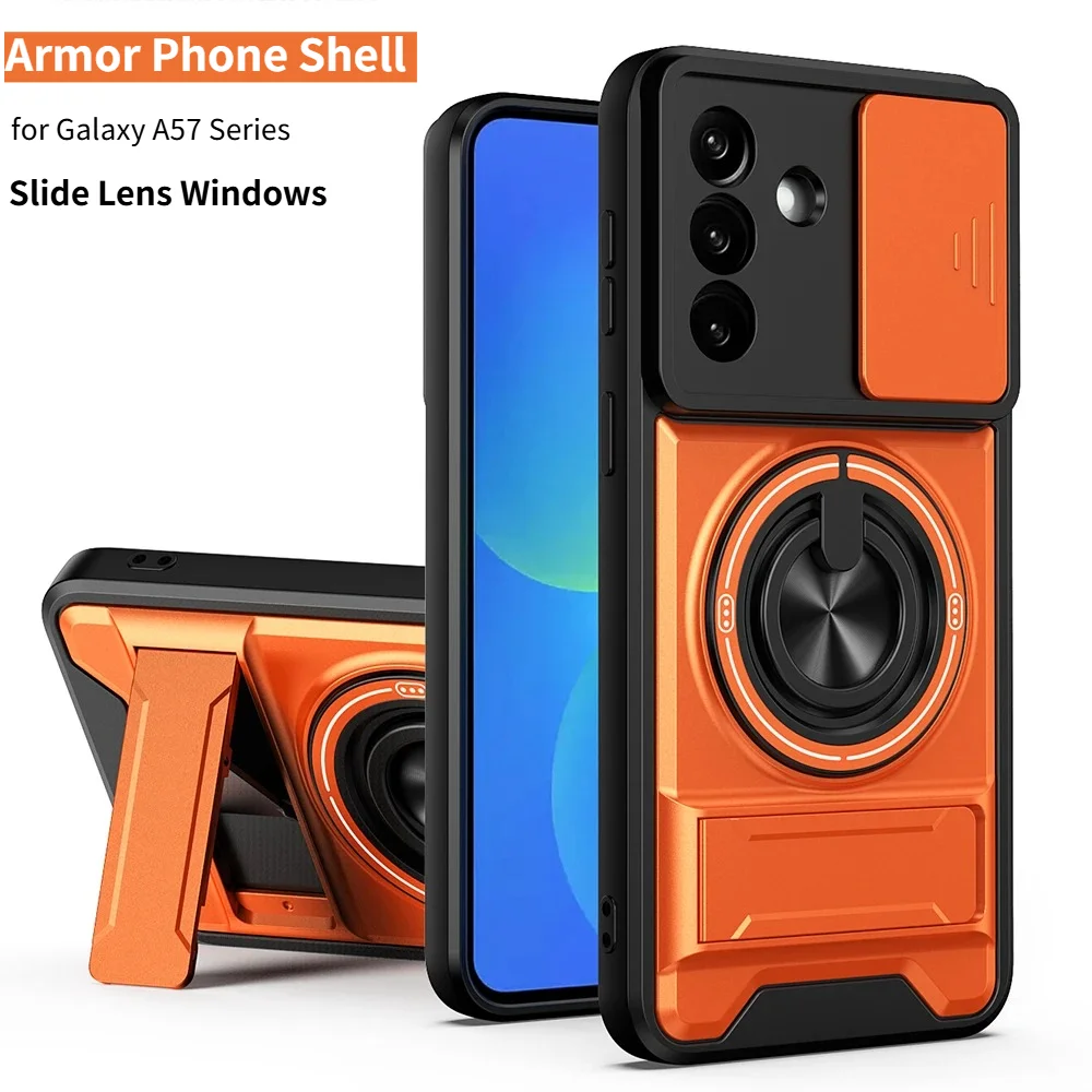 Armor PC+TPU Magnetic Ring Bracket Phone Case For Samsung Galaxy A57 5G A37 5G Slide Camera Window Shockproof Protect Hard Cover