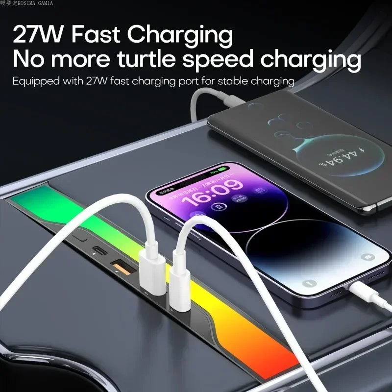 Per Tesla Model 3 Y 4 in1 USB LED Hub luce ambientale Pickup Docking Station cavo caricabatterie alimentatore Splitter accessori per auto