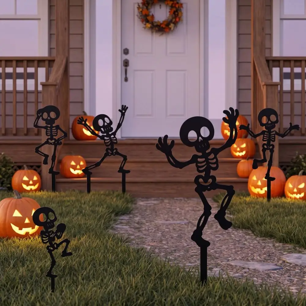Skull Halloween Decorations Acrylic Dancing Skeleton Bone Dancer Yard Stake Hollow Out Gothic Style Garden Stake Decorations