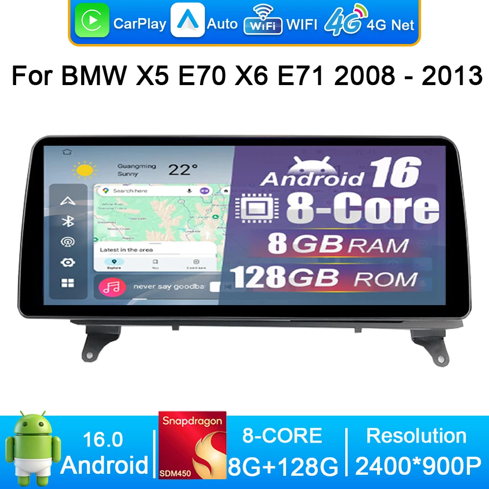

For BMW X5 E70 X6 E71 2008 - 2013 CCC CIC System 12.3 lnch 2K Screen Android Auto CarPlay Navigation GPS Car Multimedia Plyaer