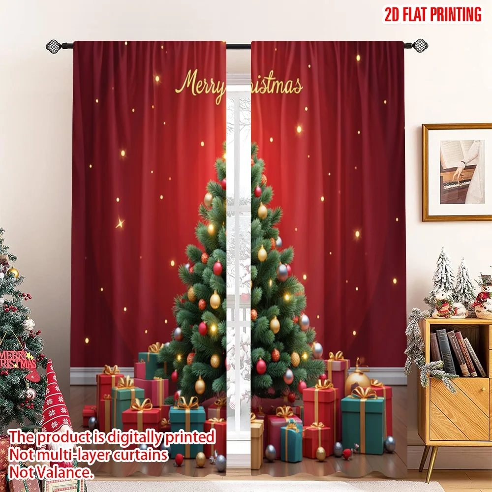 

2pcs 2D flat printing Christmas Party Curtain Merry Christmas Tree Gifts_a Fabric Without Electricity Spring for Door Wall Yard