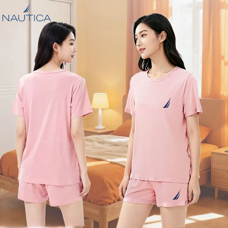 NAUTICA New Foreign Trade Hot selling Men's and Women's Same Style Home Clothing Set, Pajama Set, Outdoor WearableT-shirt Shorts