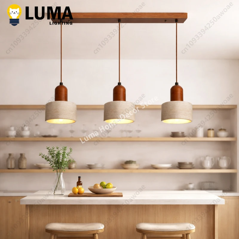 Kitchen Island Pendant Light Travertine Dining Table Hanging Lamp Bar Counter Light Single Double Triple Head Linear Fixture