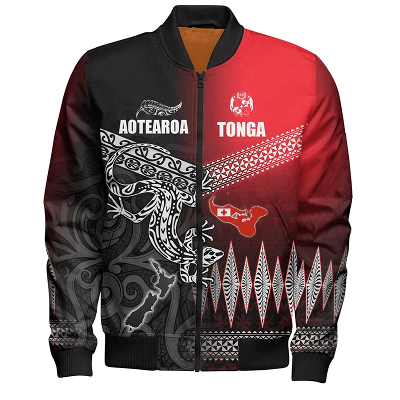 Harajuku 3D The Kingdom Of Tonga Ethnic Flag Printed Jacket Tonga National Emblem Graphic Jackets Cool Fashion Mens Clothing Top