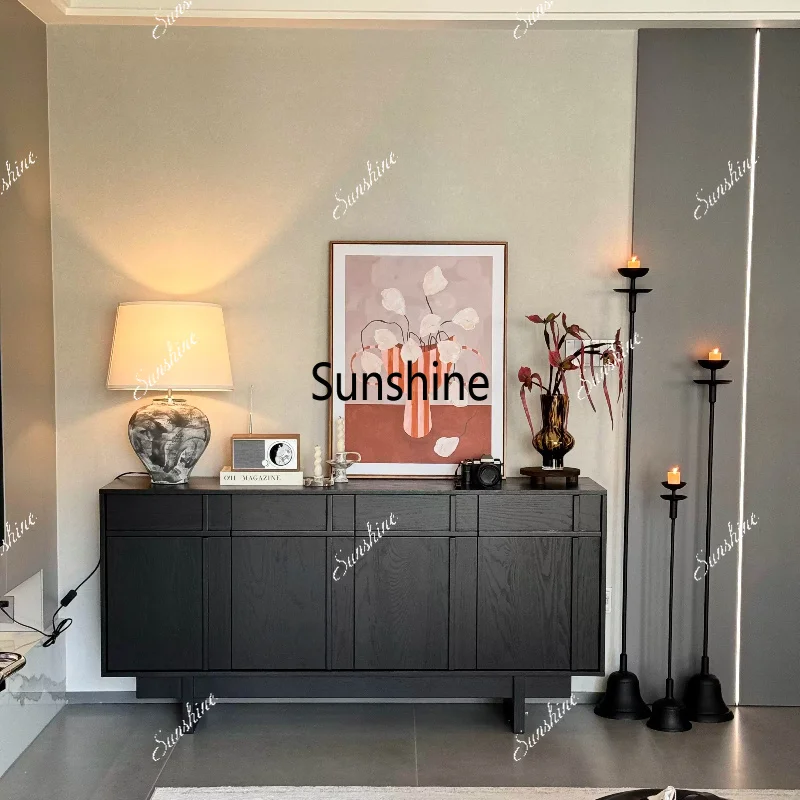 Medieval solid wood dining side, living room, household wall storage cabinet, entrance cabinet