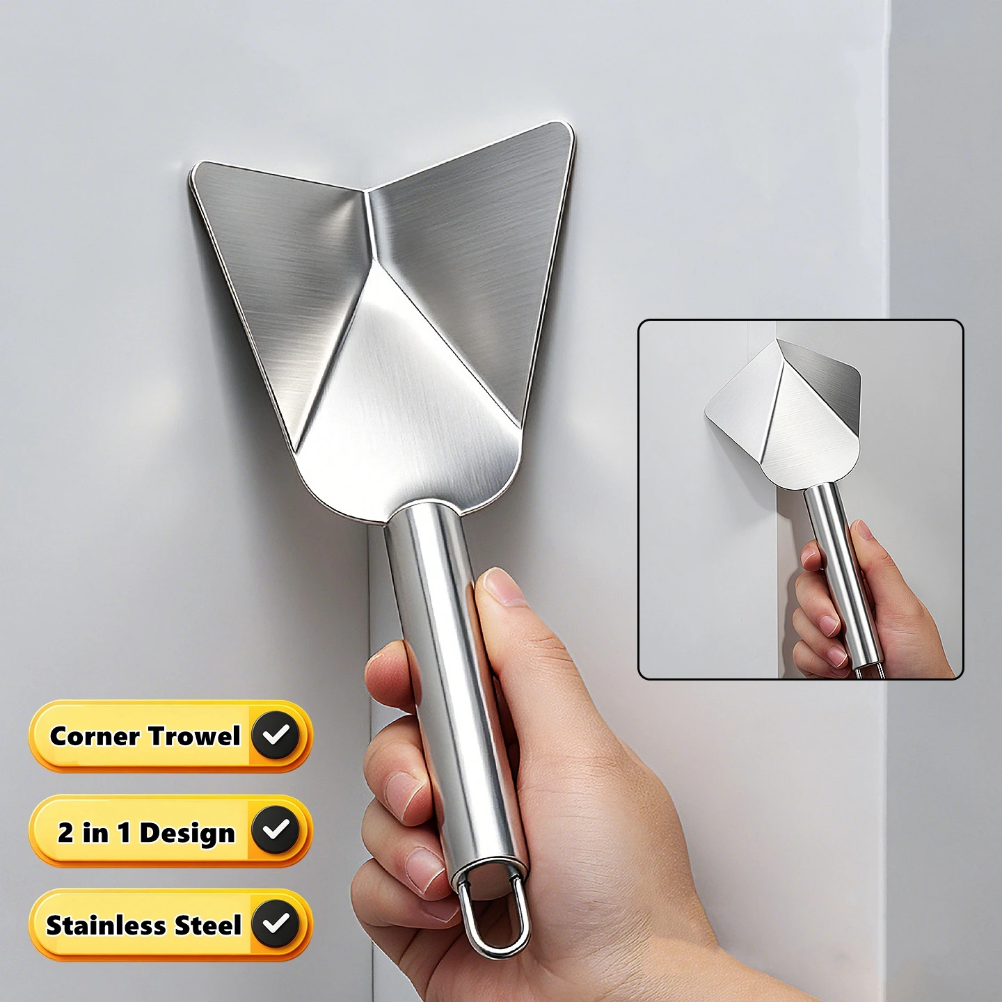2 In 1 Drywall Corner Trowel Constructio Finishing Tool Stainless Steel Putty Knife Inside Outside Angle Plaster Wall Scraper