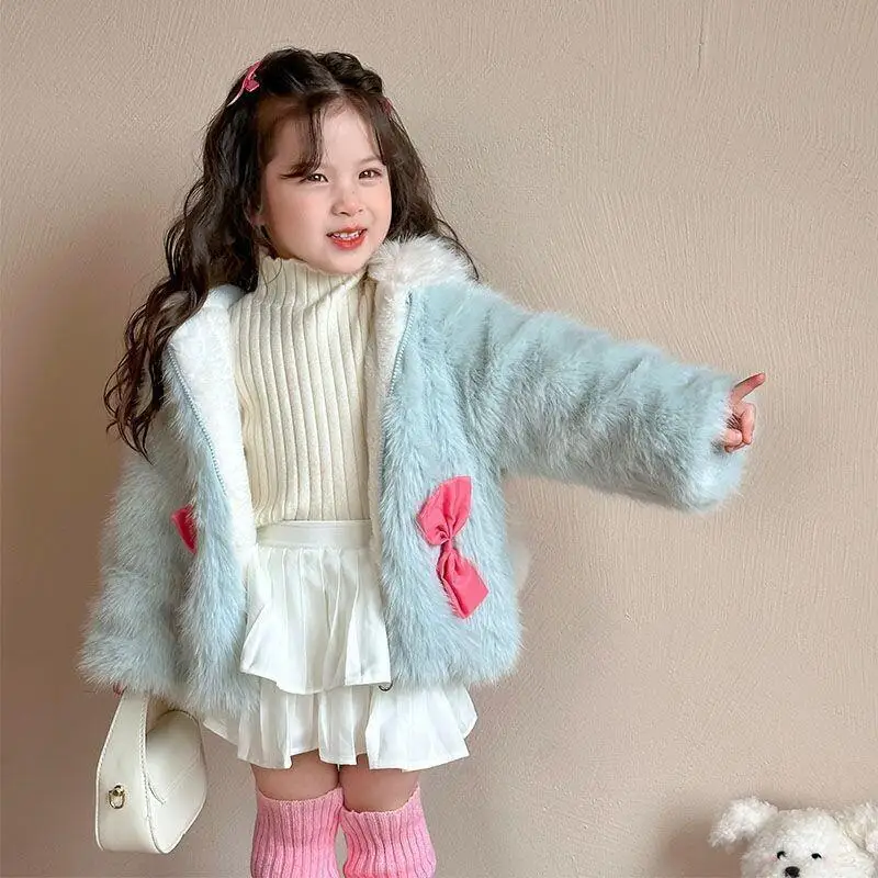 

Модная детская одежда в стиле Kawaii Y2K: топы Sanrio Hello Kitty, плюшевое пальто из искусственного меха норки, зимнее пальто из хлопка с имитацией кроличьего меха