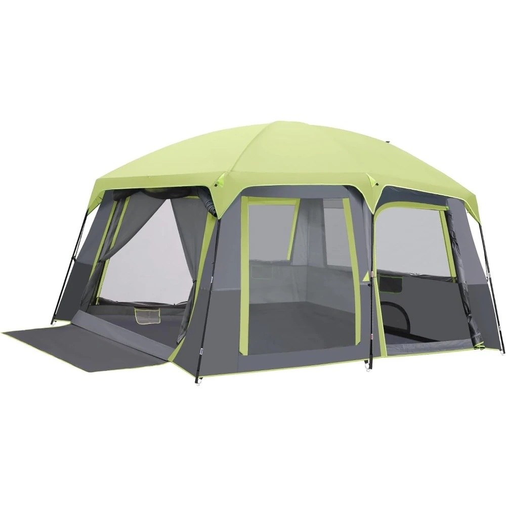 

Camping Tents 10 Person Family Cabin Tent with 2 Doors and 4 Windows Large Multiple Room Tent with Floor Mats Tents for Camping