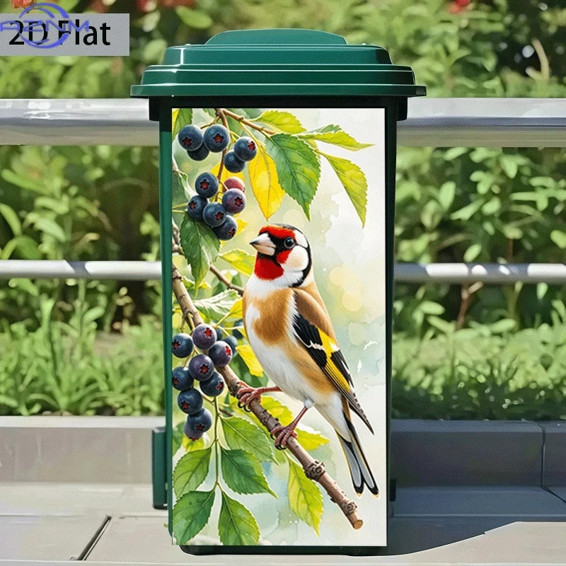 1pc of Trash Can Sticker with a Goldfinch And Berry Theme Design, Measuring. Self-Adhesive Wall Decoration for Kitchen Trash C