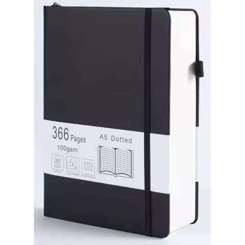 Bullet Notebook with 366 Numbered Pages, A5 Dotted Journal for Writing with 100GSM Dot Grid Paper, Hardcover Leather Notebooks f