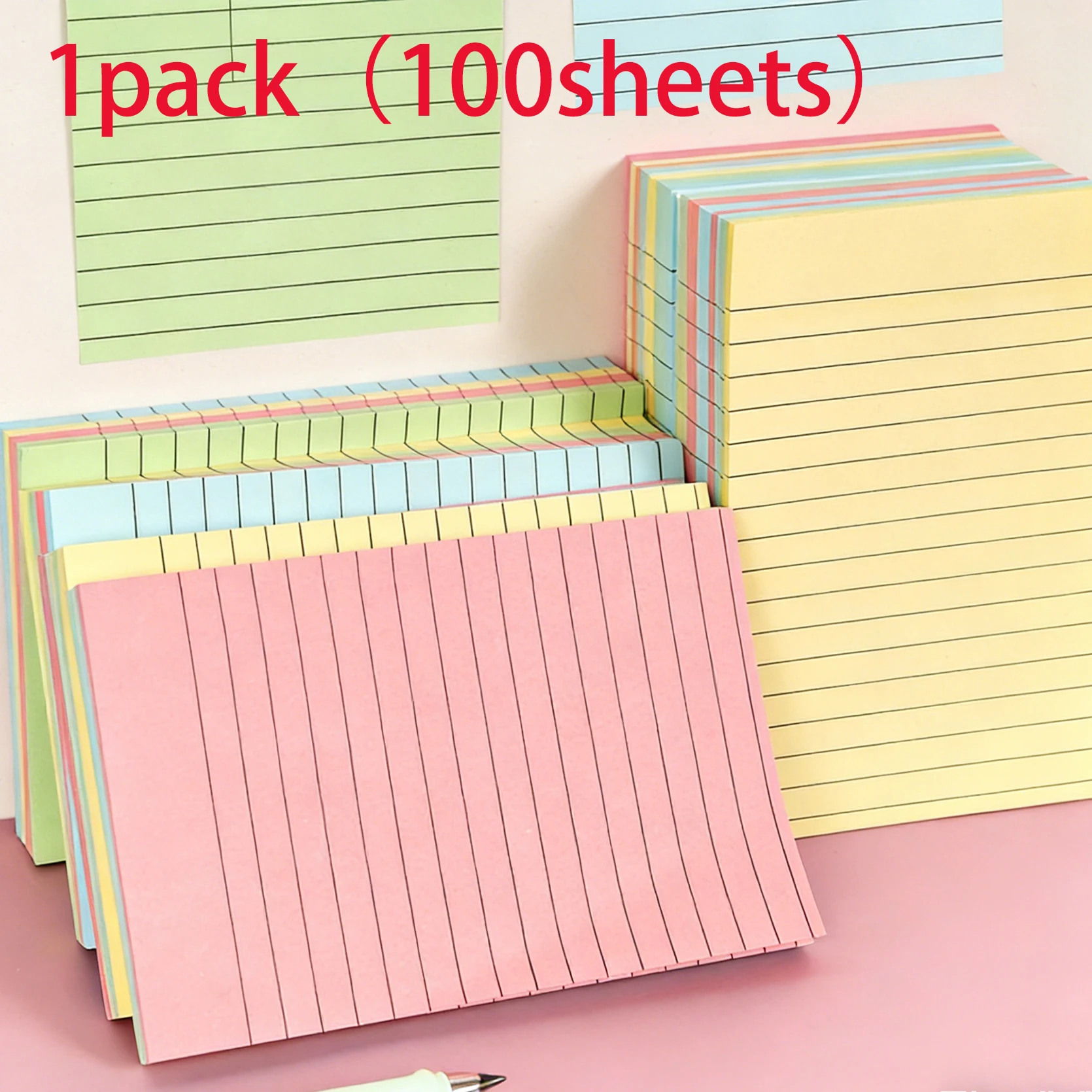 100 Sheets Lined Sticky Notes, 2 Sizes (10x15cm & 7.6x7.6cm), 4 Assorted Colors, Self-Adhesive Memo Pads for Office & School