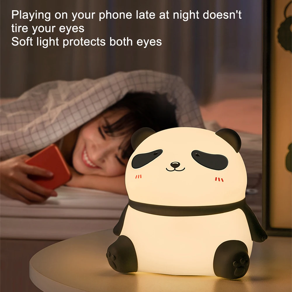 Lampada portatile in Silicone Panda elettrico leggero per la camera da letto di casa luci bianche calde lampada per dormire ricaricabile del fumetto
