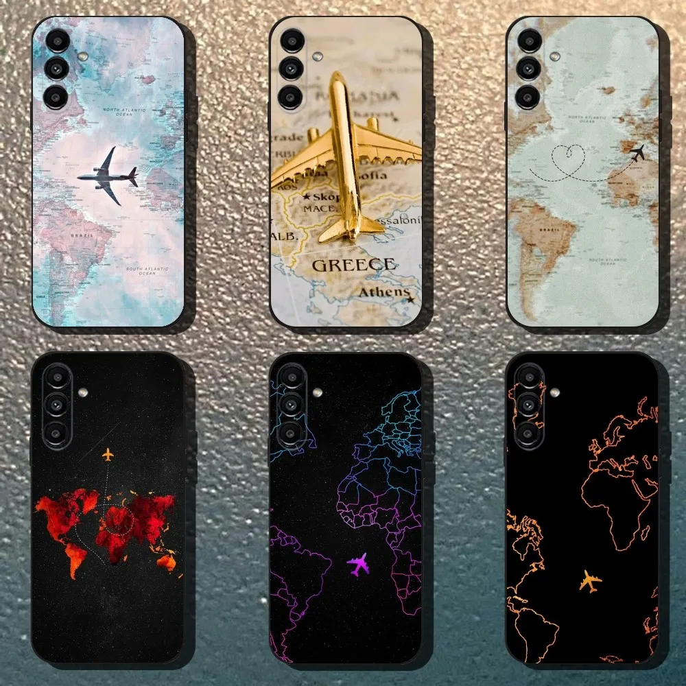 

Airplane Map Phone Case For Samsung Galaxy A13,A21s,A22,A31,A32,A52,A53,A71,A80,Soft Black Shell