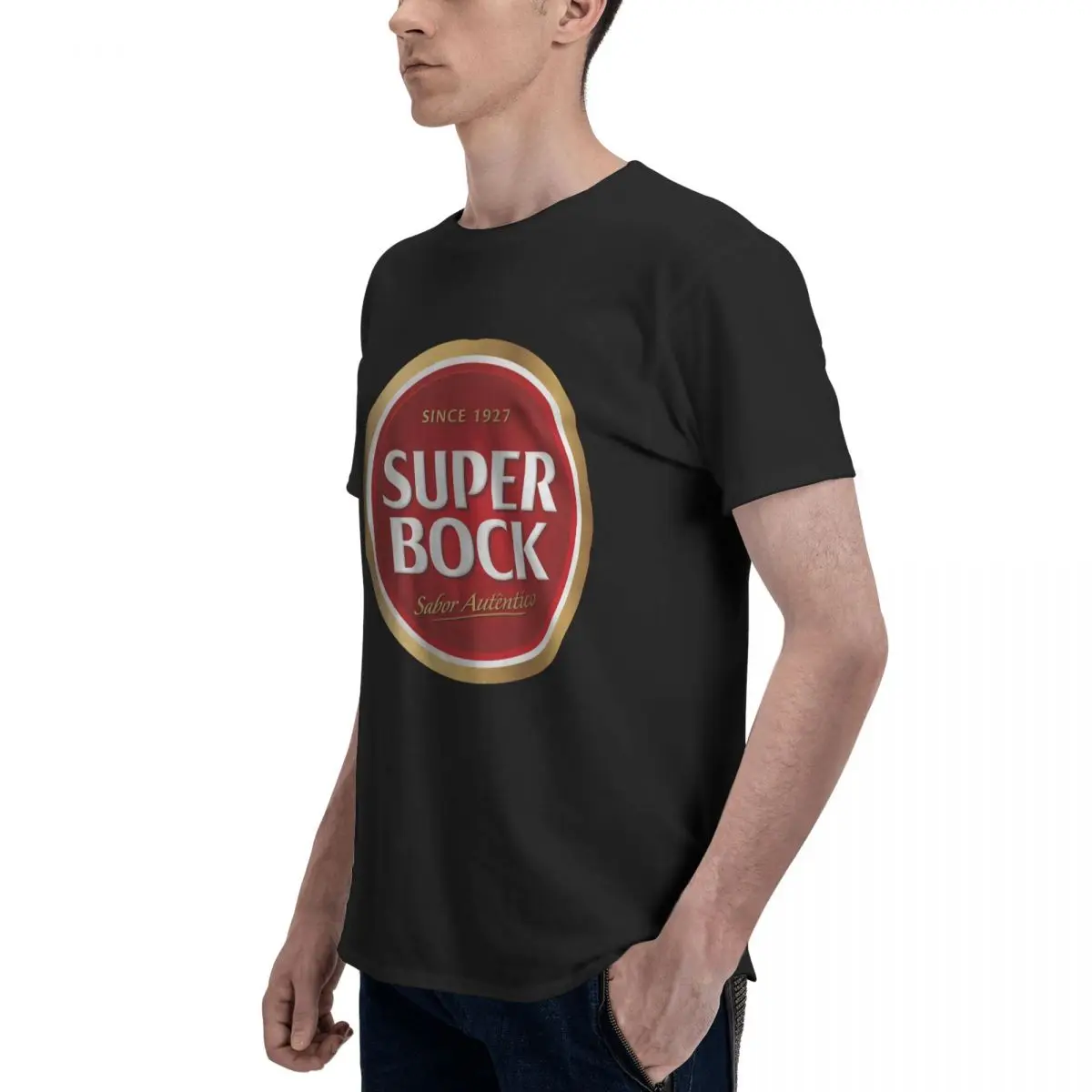 Men\'s casual fashion T-shirt round neck cool man\'s Super Bock beer Portugal Fashion Printed men\'s T-Shirt Short Sleeve