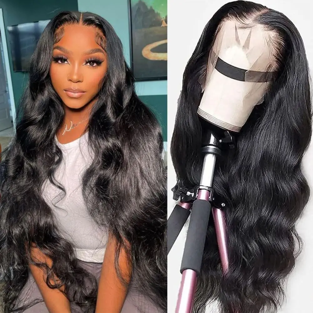 34 inch 13x6 Lace Front Wigs Human Hair Pre Plucked 220 Density Body Wave Lace Front Wigs Human Hair HD Transparent Frontal 13x4