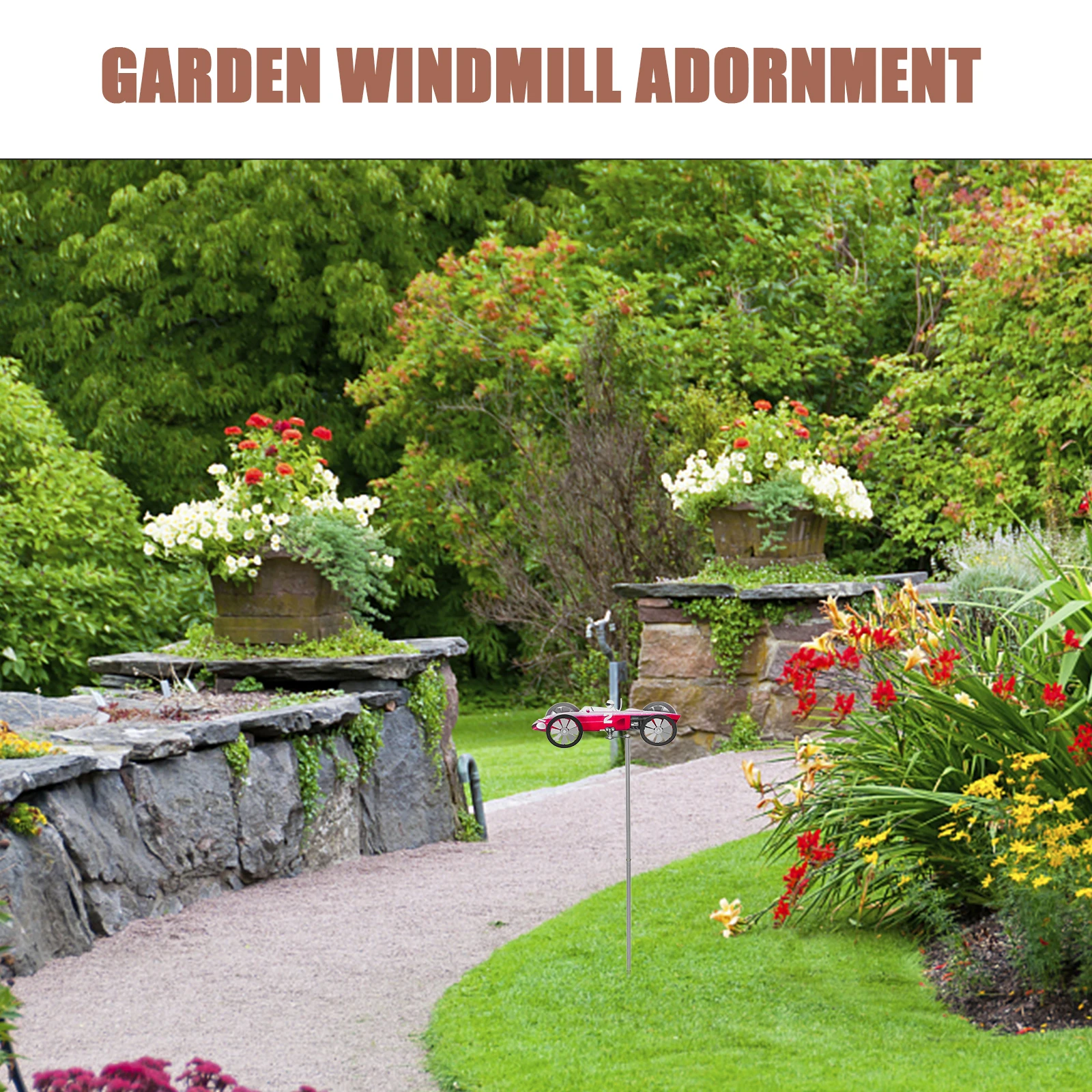 

Stainless Steel Metal Windmill Garden Decorative Stake for Outdoor Lawn Yard Park Racing Car Design Durable Weather Resistant