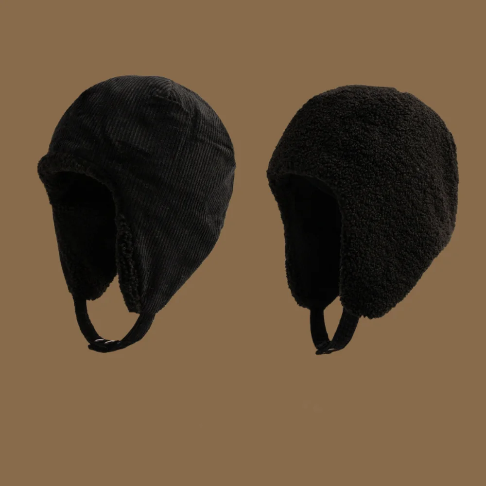 

High Quality Thickened Skiing Cap Fleece Corduroy Double Sided Wearable Ear Protection Cap Windproof Warm Bomber Hats Unisex
