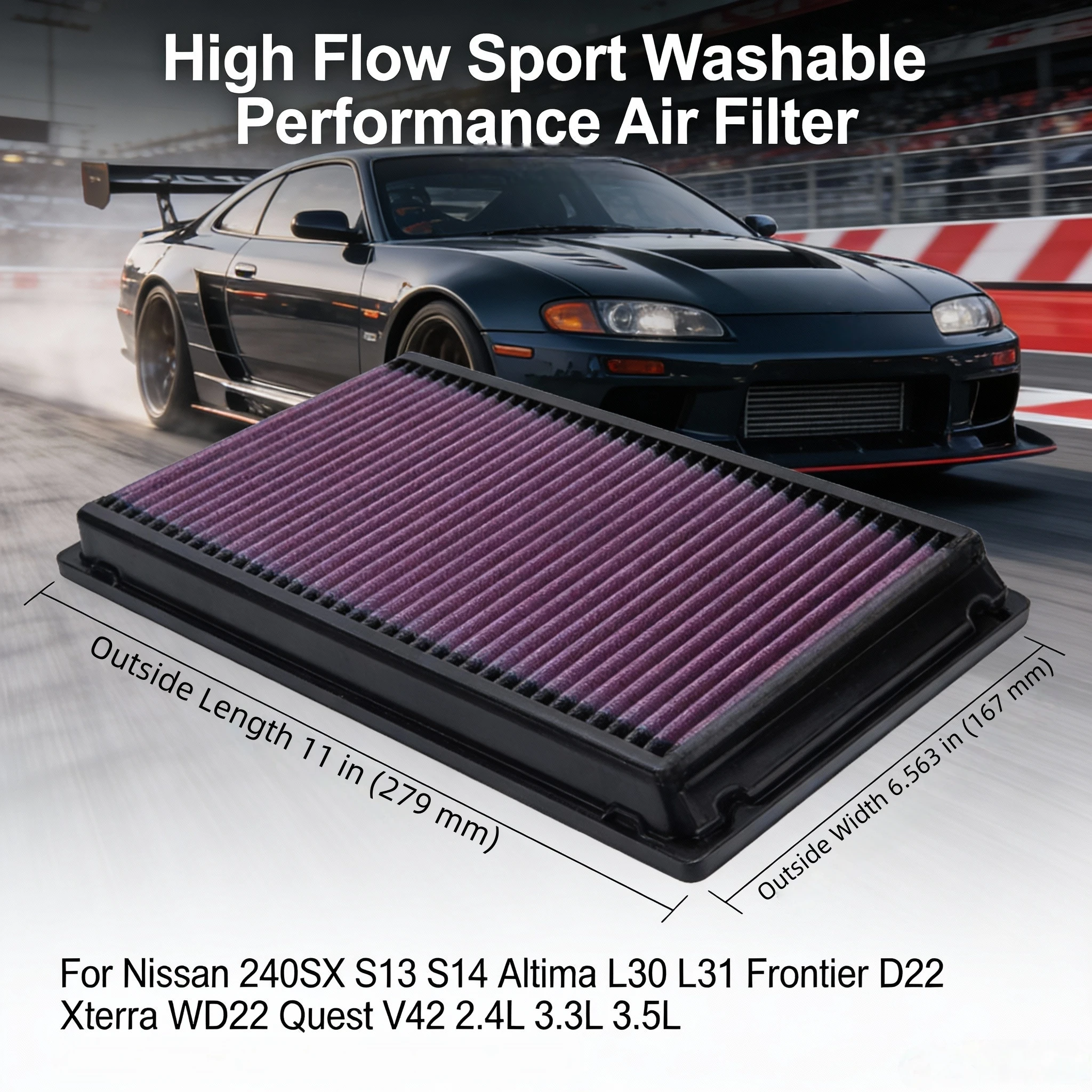 

Для Nissan 240SX S13 S14 Altima L30 L31 Frontier D22 Xterra WD22 Quest V42 2,4 л 3,3 л 3,5 л спортивный моющийся воздушный фильтр с высоким расходом