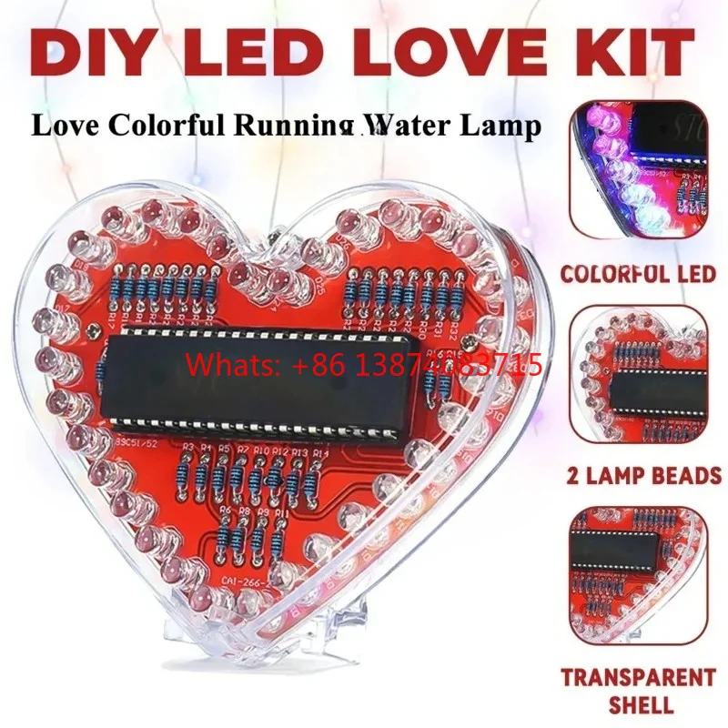 

LED Heart-Shaped Flow Light DIY Electronic Kit with 32 Colorful LED Lights DIY Soldering Practice Kit Battery Powered