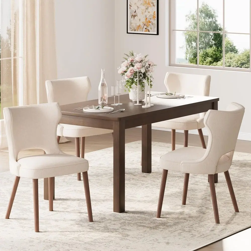 Dining Chairs Set of 4, Farmhouse Dining Room Chairs with Solid Wood Legs, Mid Century Fabric Kitchen Chairs, Upholstered Chair