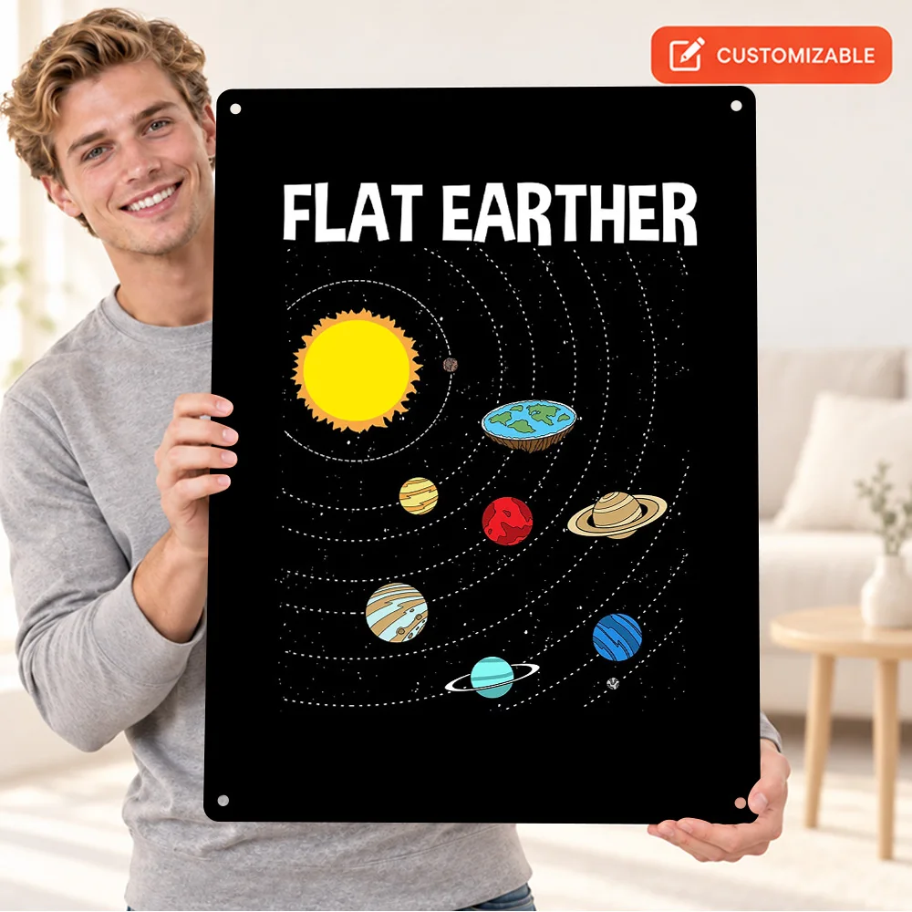 Flat Earther Diagram Aluminum Poster Personalized Metal Sign Minimalist Wall Art For Studio Reception Curiosity Collector Gift