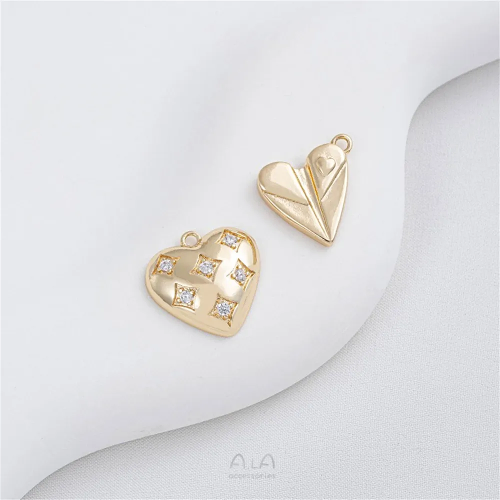 

14K Bag Gold Color-inlay Zircon Peach Heart Pendant Paper Airplane Love Pendant Diy Bracelet Ear Jewelry Pendant