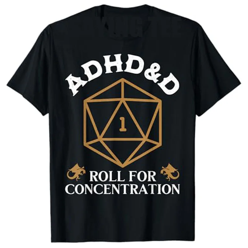 Vintage ADHD&D Roll for Concentration DnD Men Women T-Shirt RPGs Gamer Graphic Outfit Funny Saying Tee Short Sleeve Blouses Gift