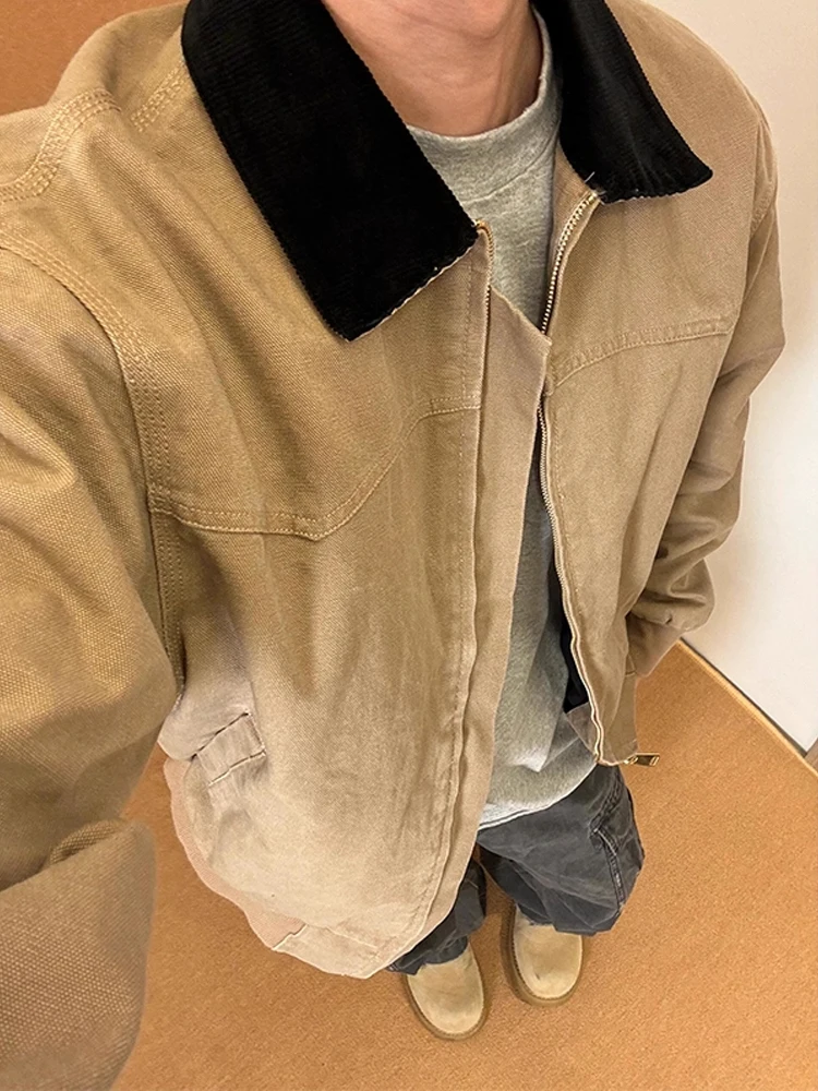 

Мужская куртка с бейсбольным воротником Waed Canvas, винтажная осенняя верхняя одежда Detroit ort, свободная молодежная мода