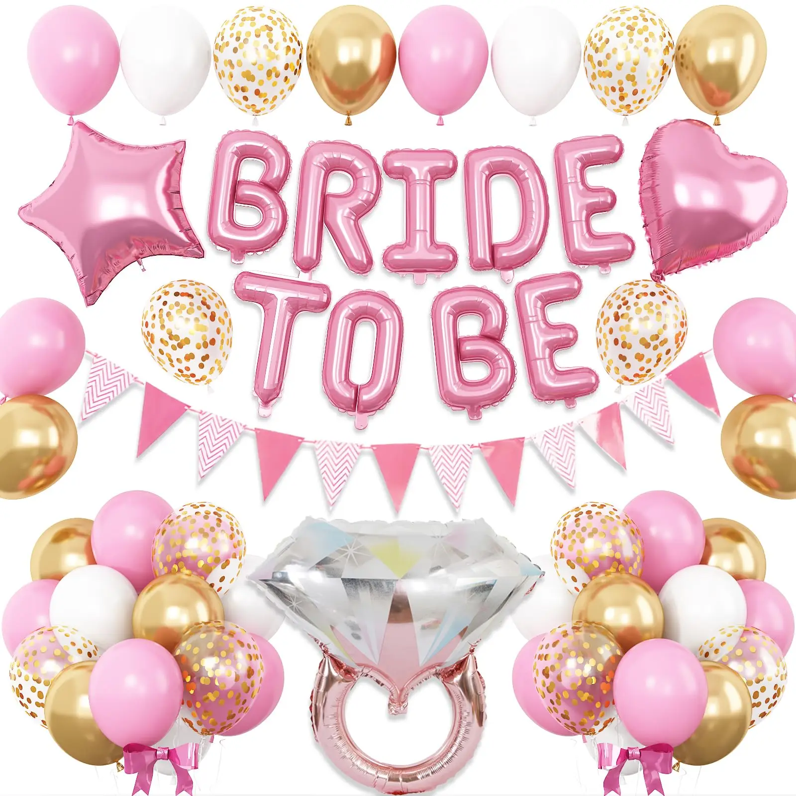 Bride to Be Ringförmiger Aluminiumfolienballon mit dreieckigem Wimpel und Latexballons, für Vorschlagpartys – Detail 2