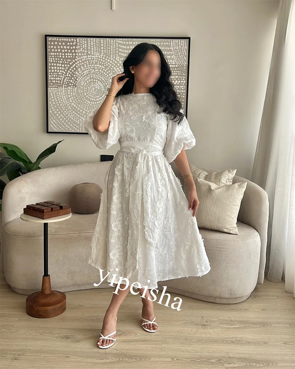 Jiayigong-vestido Midi de gasa con cuello redondo, traje a medida, para ocasiones, es Arabia Saudita