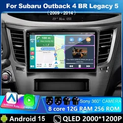 2 din Android 15 Car Radio For Subaru Outback 4 BR Legacy 5 2009 - 2014 LHD Multimedia Player Carplay stereo 4G GPS DVD