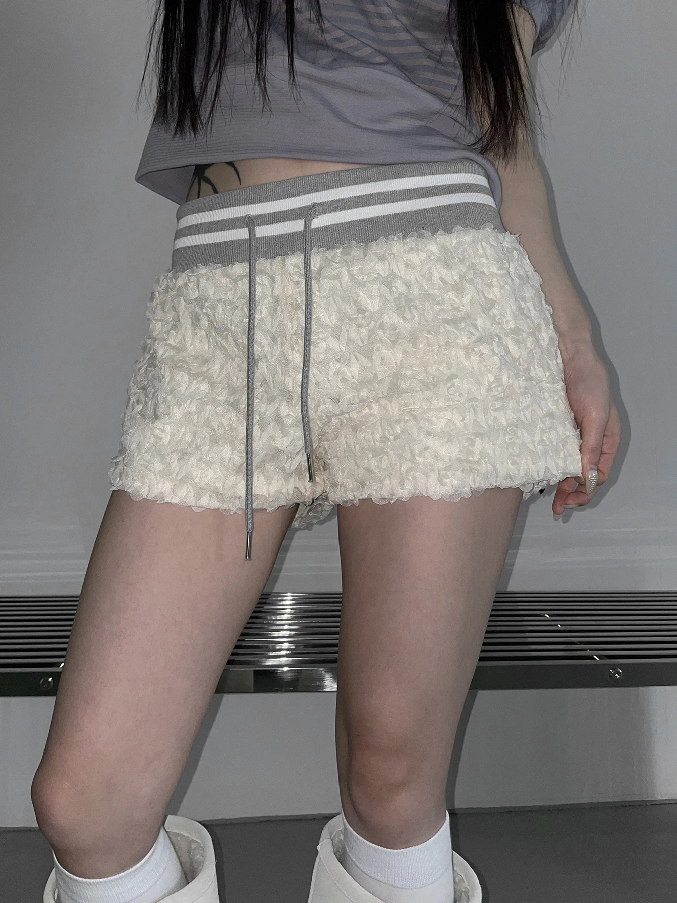 Amyway Korean Sle Sweet Retro Pure Desire Sexy Lace Trim ort Pants Elastic Waist Belt Casual Pants Women