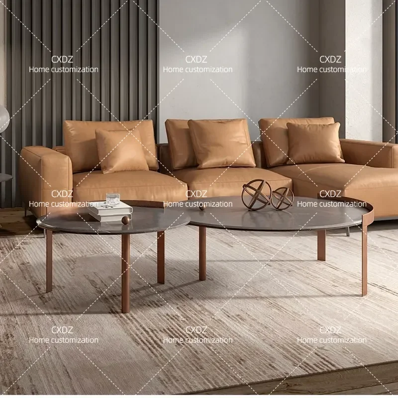 New Minimalist Light Luxury Rock Slab Coffee Table Size Combination Plated Bronze High And Low Villa Creative Design