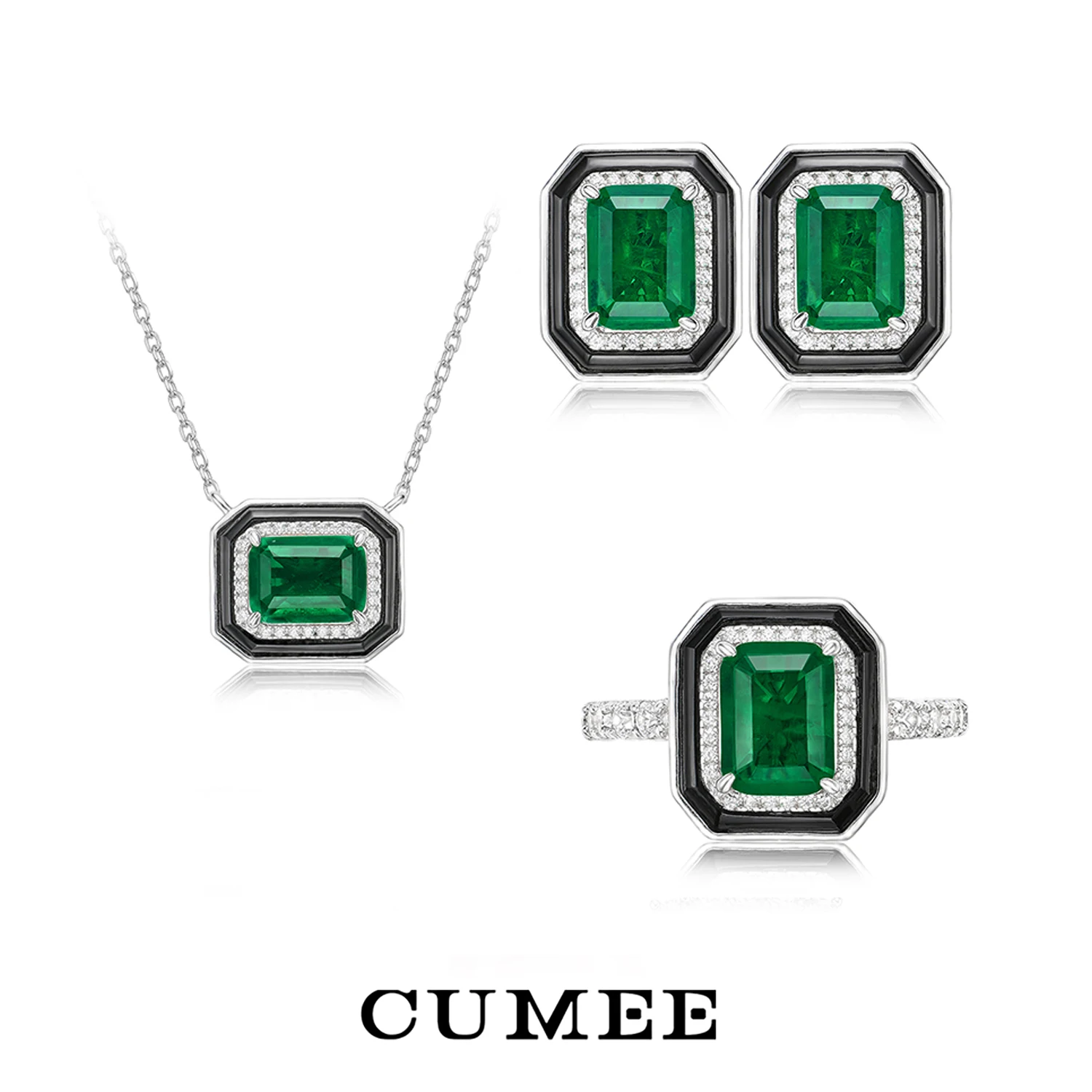 

Модный милый квадратный дизайн Cumee для повседневного ношения, простой стильный комплект из синтетического изумруда для женщин, серебро 925, позолота