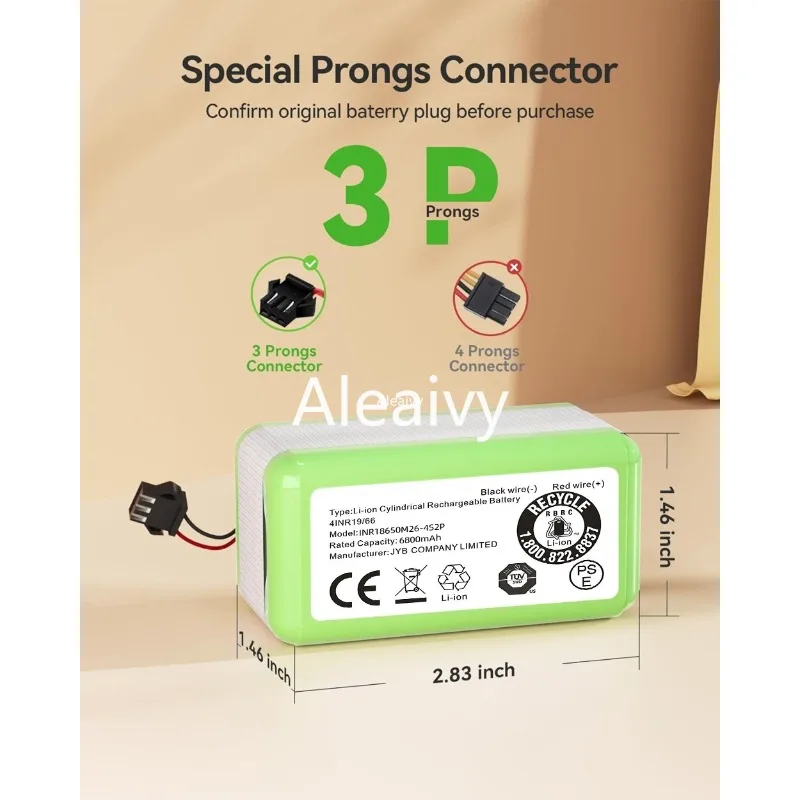 

Высококачественный литий-ионный аккумулятор Aleaivy 14.4V 2600mAh для Conga Excellence 950 990 1090 1790 1990, Deebot N79S N79 DN622, Eufy Robovac