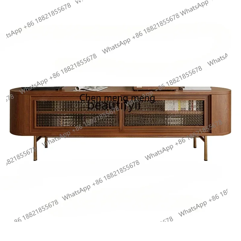 G153  S Nordic glass TV cabinet medium antique wood color locker living room locker can be customized