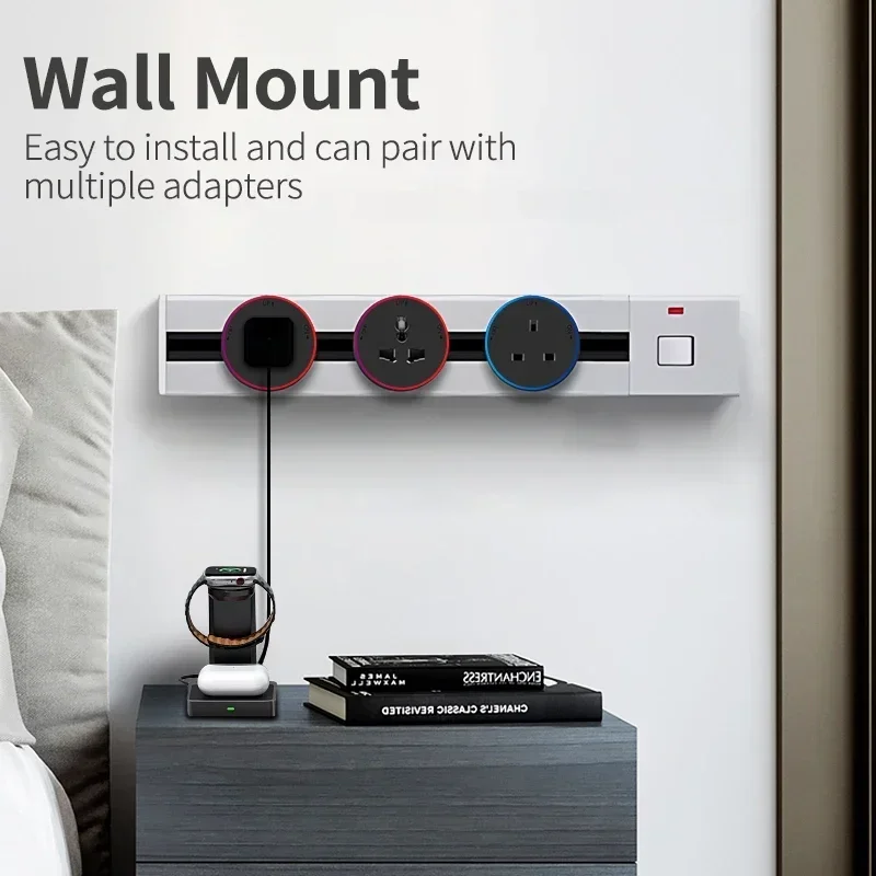 Wall Mounted 8000W UK US AU EU Standard Usb Portable Rail  Power Track Socket Household Removable Electric Extension Socket