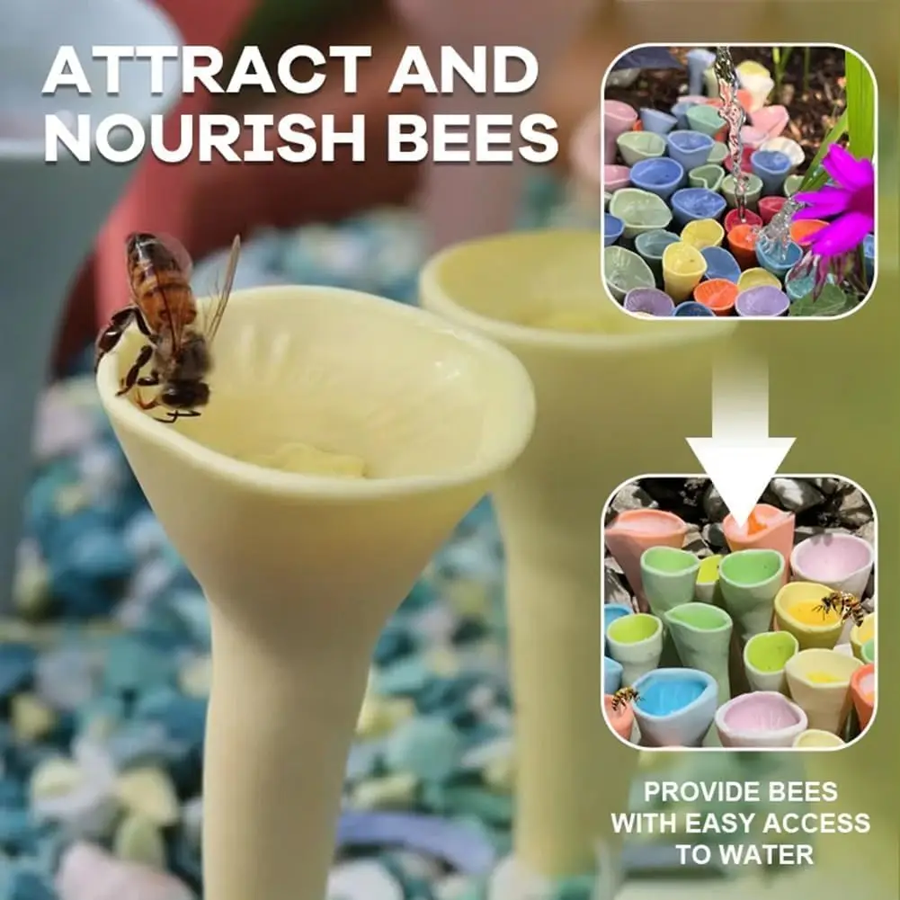 Bee Insect Drinking Cup  Colorful Bee Cups Water Catcher Cups for Garden Sculpture Decor Outdoor Decorated Bee Water Cup (White)