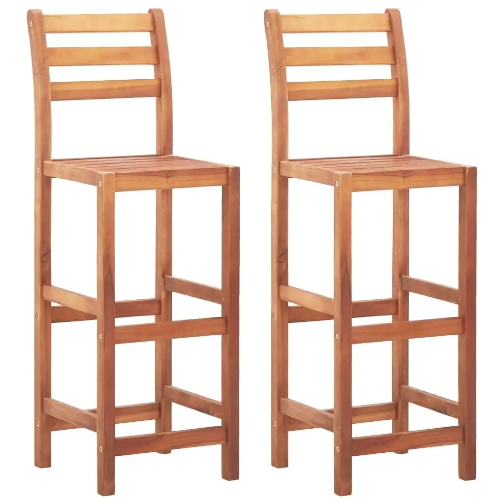 Set of 2 Solid Acacia Wood Bar Stools - Modern Design, Durable & Stylish Seating