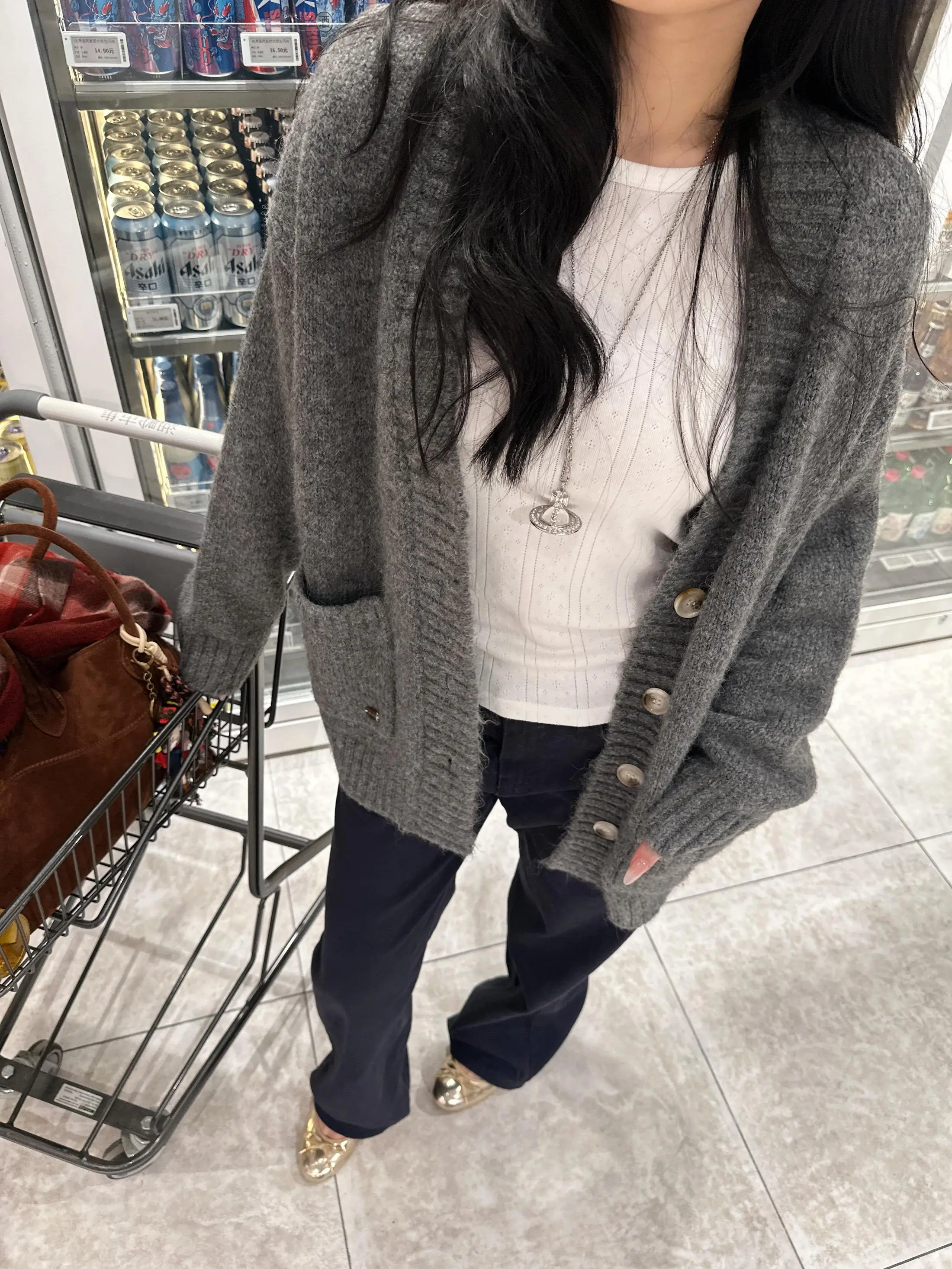 

Оригинальный зимний теплый шерстяной свитер Chee, трехцветный большой свитер, открытый кардиган средней длины для женщин