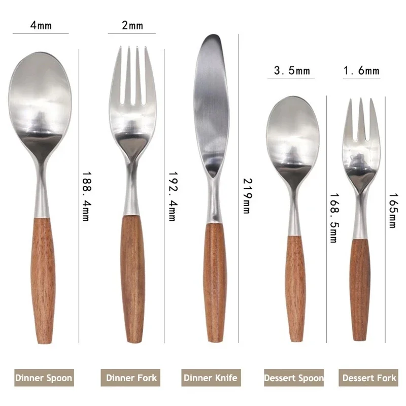3/5Pcs 304 Stainless Steel Cutlery Set Wooden Handle Dinner Fork Knife Flatware Dinnerware Tableware