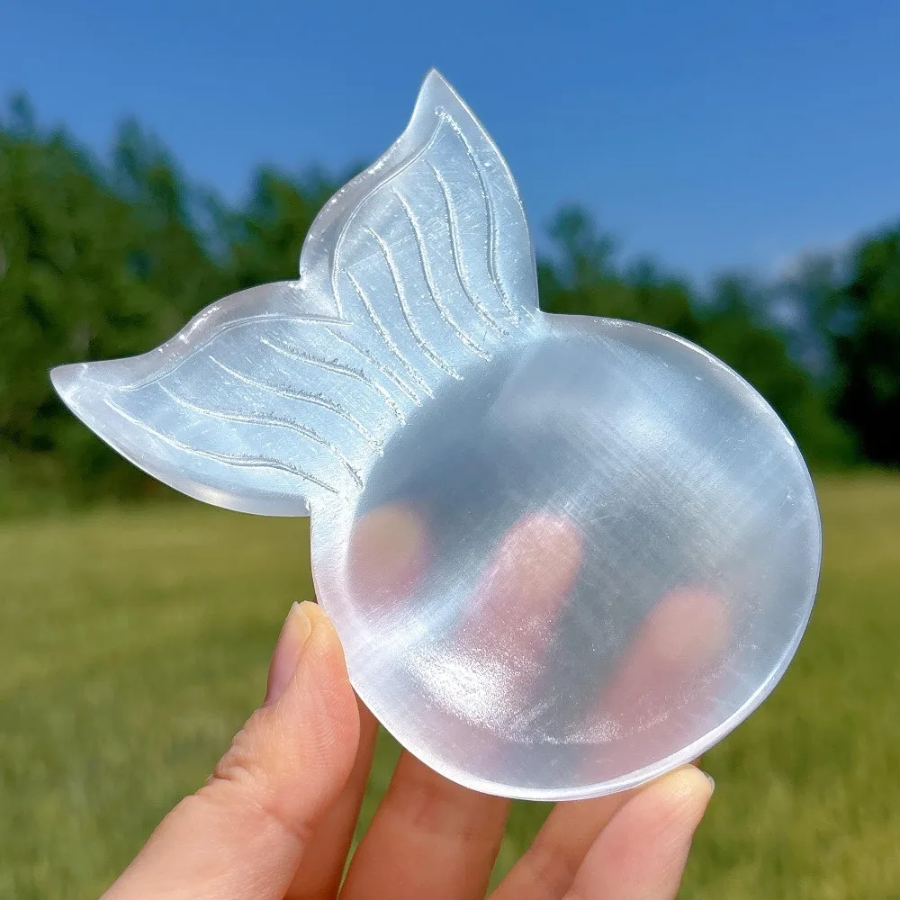 Natural Selenite Mermaid Bowl, Hand-Carved Crystal Bowl Ornament, Healing Home Decor, Energy Stone Gifts, Meidtation