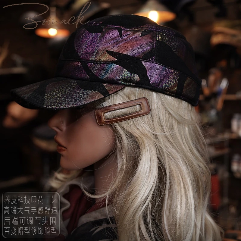 

Handmade Korean Style Printed Cotton Leather Baseball Cap Men's Ins Women's Rose Tall Crown Fashion Flow Leopard Print