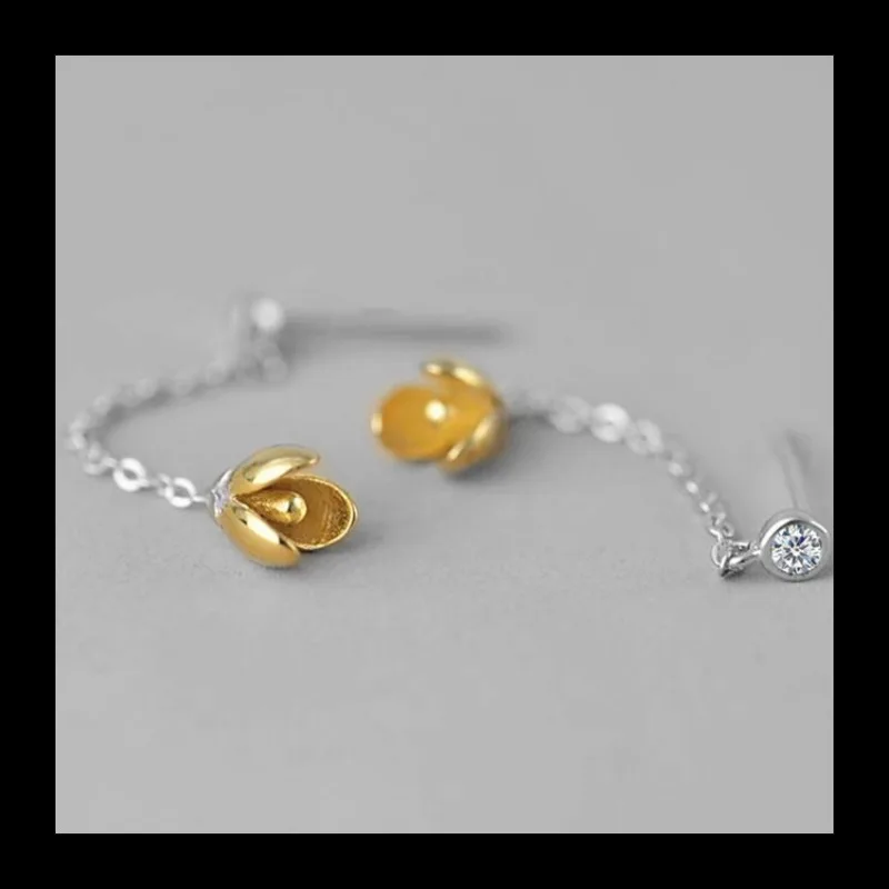 

Корейская версия Mori, маленький свежий кулон, цветок, ушная линия, простой темперамент, маленькие золотые серьги-гвоздики с цветком, украшения для ушей