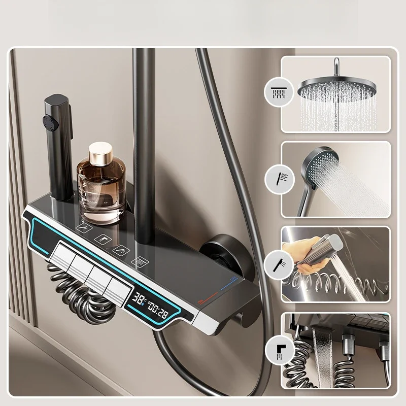 Household bathroom shower set Intelligent digital display shower head pressurized