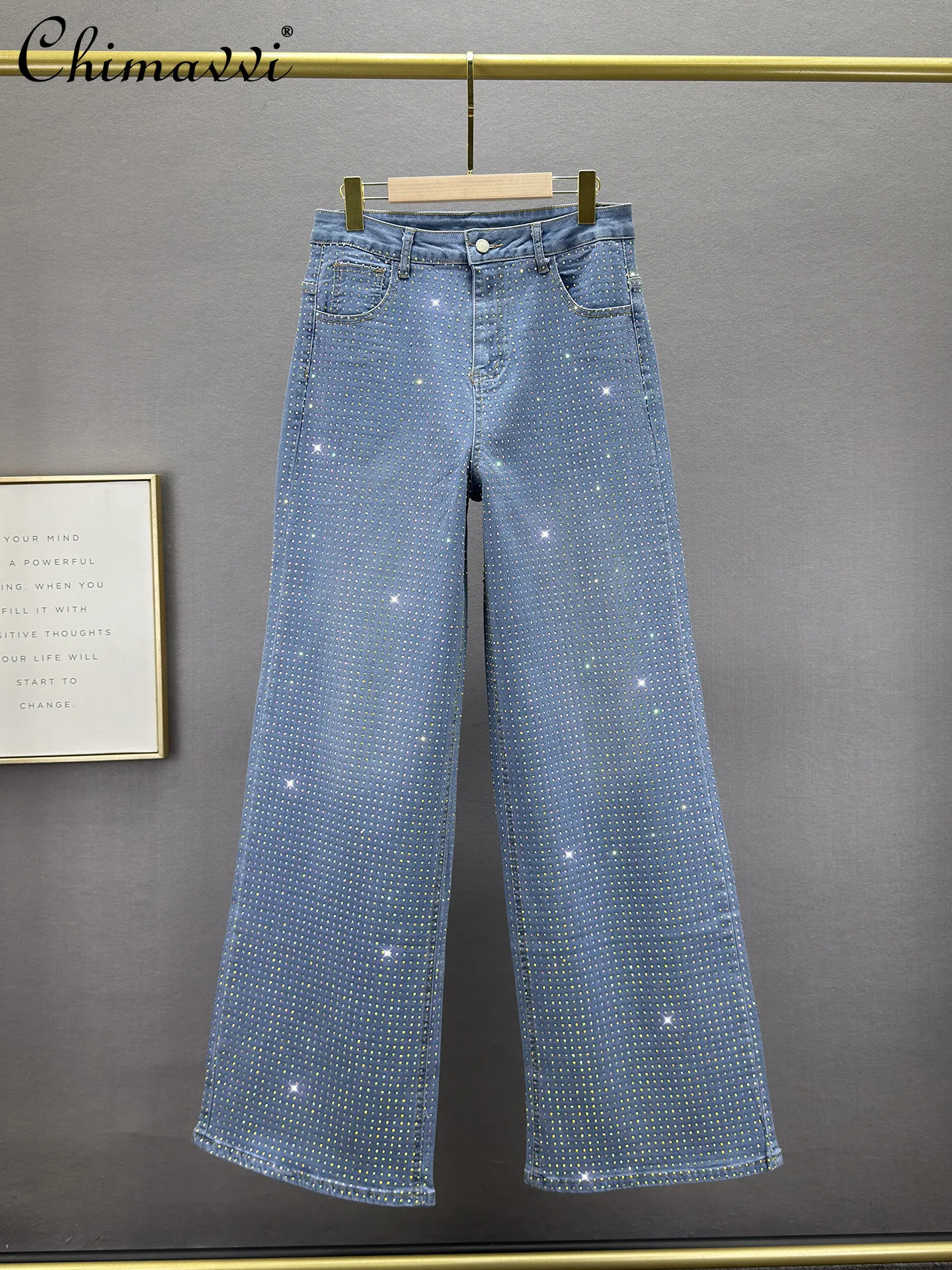 

Heavy Colored Diamond Denim Wide-leg Pants Women Spring New Fashion High Waist Loose Slim-fit Streetwear Jeans Long Mop Pants