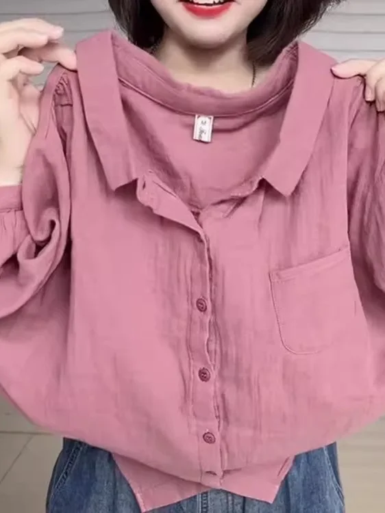 

Элегантная женская рубашка больших размеров с отложным воротником, свободного кроя, летняя, удобная, дышащая, в ретро-стиле, для повседневной носки