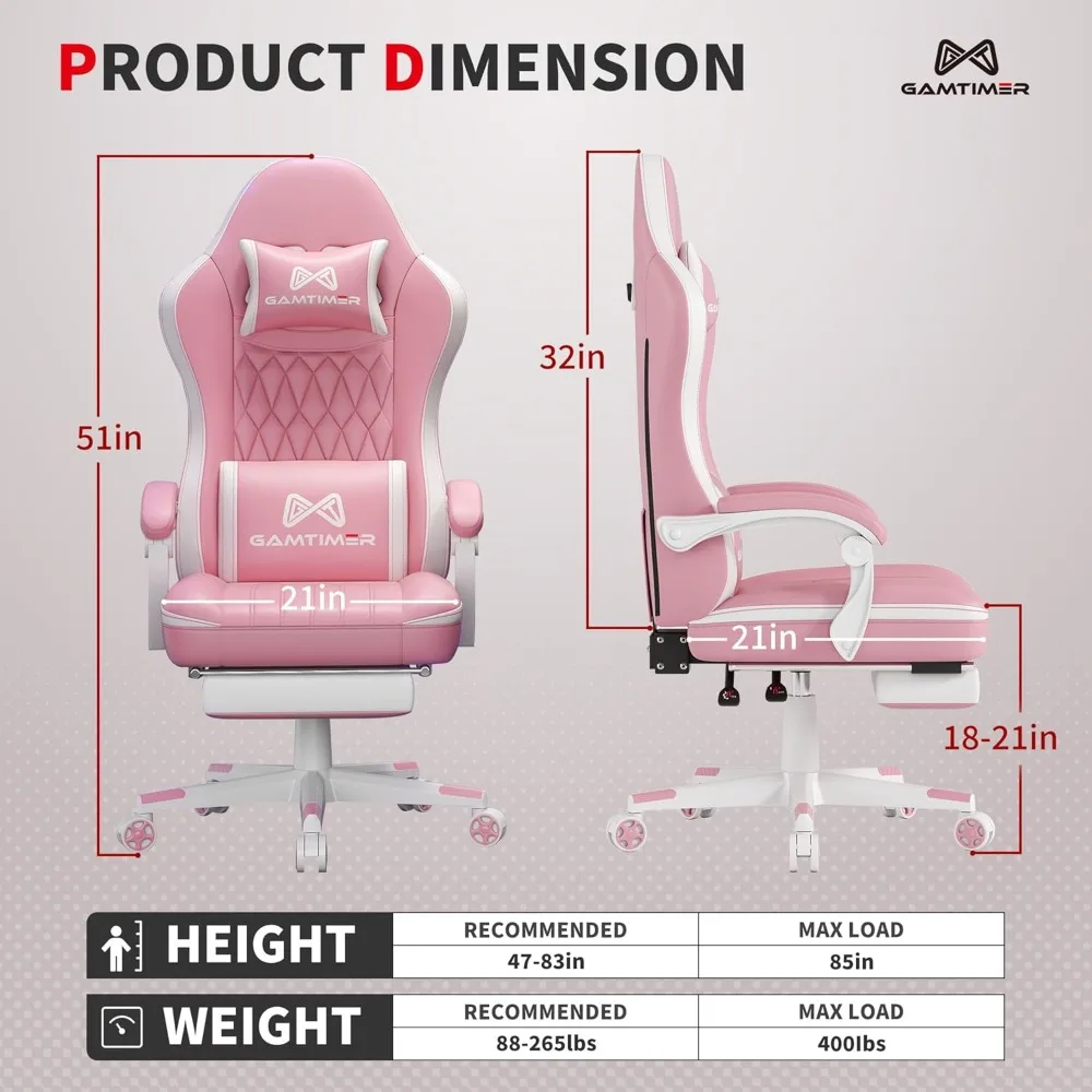 Gaming Chair with Footrest, Ergonomic Computer Chair, PU Breathable Material with Headrest and Lumbar Support